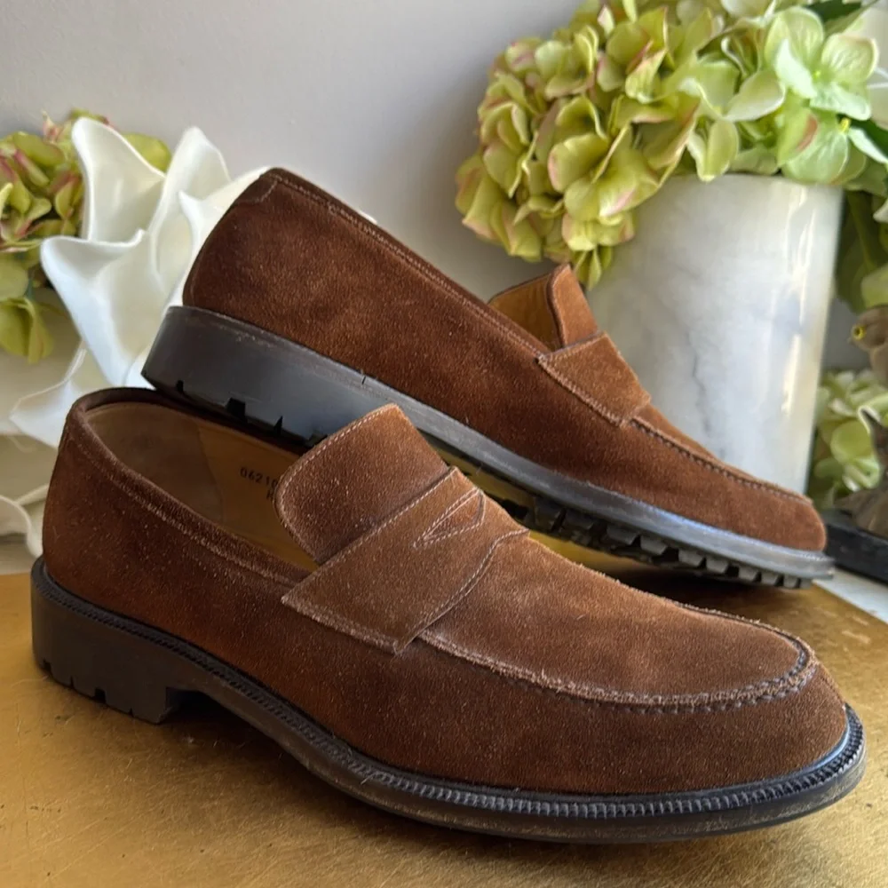 Bruno Magli Ken Lug Sole Penny Loafer in Chestnut Suede | Bologna Construction